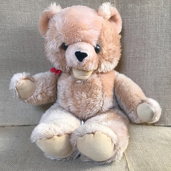 Vintage Toys Vintage Scraggly Plush Teddy Bear W Open Mouth Red Bow